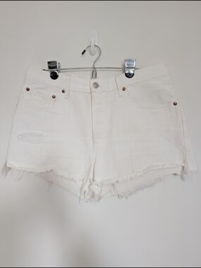 Levi's 501 White Distressed Frayed Denim Shorts